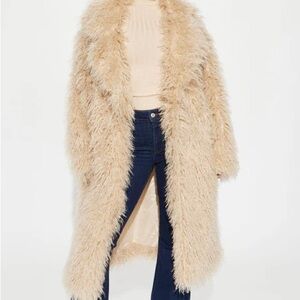 Women's Cream Faux Fur Coat